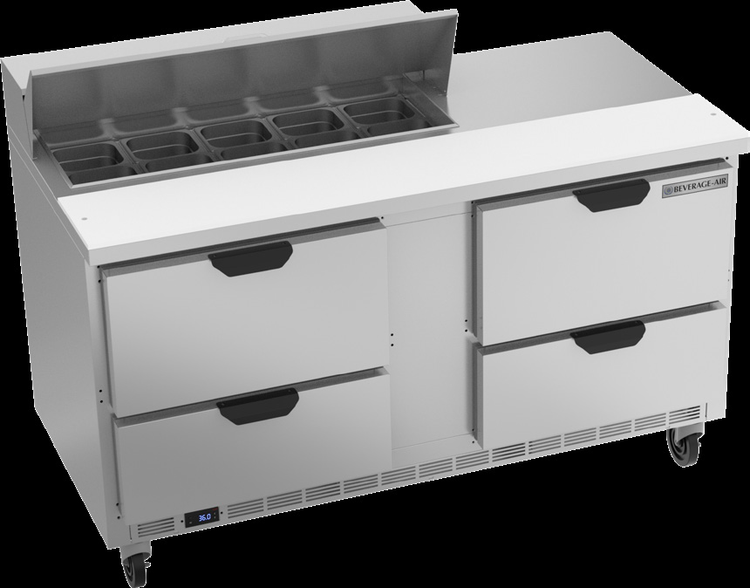 Product image #6 for Beverage-Air Two-Section Sandwich Prep Table Refrigerator, 60-Inch, 4 Drawers, 10-Pan Top