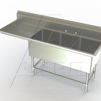 Thumbnail image #1 for AERO Manufacturing Aerospec 2F3-2116-24L 3-Compartment Stainless Steel Sink, 76-1/4"W, 14-Gauge 304, Left 24" Drainboard