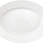 Thumbnail image #1 for International Tableware Wave WA-14 Porcelain Oval Platter, 12-1/2 x 9-1/2 x 1-1/2 in, Wide Patterned Rim, Bright White 1 Dozen