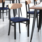 Thumbnail image #2 for Flash Furniture Wright XU-DG6V5BLV-NAT-GG Dining Chair, Blue Vinyl Seat, Wooden Boomerang Back, Black Steel Frame, Natural Birch Finish