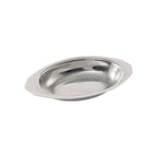 Thumbnail image #1 for CAC China AUDS-15 Oval Stainless Steel Au Gratin Dish, 15 oz, Scallop-Handled Case of 120