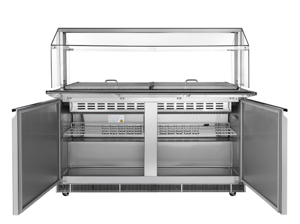 Product image #7 for KoolMore 60-Inch 2-Door Commercial Refrigerated Prep Table with Sneeze Guard and Buffet Slide