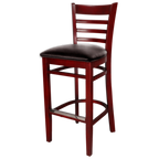 Thumbnail image #1 for JustChair Manufacturing W20130-PS Ladder-Back Bar Stool with Upholstered Padded Seat, Wood Frame and Footrest