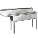 Thumbnail image #1 for Blue Air FSE LLC BS3-18-12/L 3-Compartment Stainless Steel Sink with Left Drainboard, 18" x 18" x 12" Bowls, 75" W