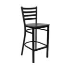 Thumbnail image #1 for JustChair Manufacturing M20130-BLK-VS Ladder-Back Bar Stool with Veneer Wood Seat and Black Powder-Coated Steel Frame