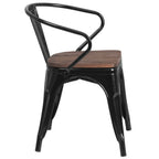 Thumbnail image #2 for Flash Furniture CH-31270-BK-WD-GG Stackable Armchair, Black Metal Curved Slat Back, Wood Seat, Integrated Arms