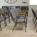 Thumbnail image #2 for Flash Furniture Hercules XU-DG-60156-GY-GG Stackable Arm Chair, Gray Fabric Upholstery, Wood Accent Arms, Silver Vein Steel Frame