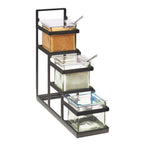 Thumbnail image #1 for Cal-Mil 3605-13 3-Tier Metal Condiment Stair-Step Display with 3 Glass Jars and Notched Lids, Black, 14-3/4"W x 4-1/2"D x 13-1/2"H