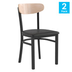 Thumbnail image #1 for Flash Furniture Wright 2-XU-DG6V5BV-NAT-GG Dining Chair, Black Vinyl Upholstered Seat, Wooden Boomerang Back, Black Steel Frame, Natural Birch Finish