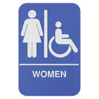 Thumbnail image #1 for Thunder Group PLIS6957BL Women/Accessible Restroom Sign with Braille, Self-Adhesive, White on Blue, 6" x 9" Case of 72