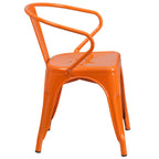 Thumbnail image #2 for Flash Furniture CH-31270-OR-GG Outdoor Steel Armchair, Orange, Curved Slat Back, Drain-Hole Seat