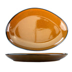 Thumbnail image #1 for International Tableware Luna LU-118-TA Oval Stoneware Platter, 11-1/2" x 8" x 1-3/8"H, Terracotta Reactive Glaze 1 Dozen