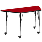 Thumbnail image #1 for Flash Furniture XU-A3060-TRAP-RED-T-A-CAS-GG Trapezoid Activity Table, Adjustable Height, Red Laminate Top, Locking Casters