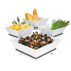 Thumbnail image #1 for Cal-Mil Gourmet SR1010-13 3-Tier Square Black Wire Quad Bowl Display Stand with 3 8-inch and 1 12-inch Melamine Bowls