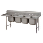Thumbnail image #1 for Advance Tabco Regaline 93-64-72-24L 4-Compartment Stainless Steel Sink, Left Drainboard, 24 x 18 in Compartments, 12 in Deep, 8 in Backsplash