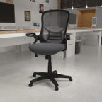 Thumbnail image #2 for Flash Furniture HL-0016-1-BK-DKGY-GG Adjustable-Height Swivel Office Chair with Mesh Back, Upholstered Seat, Padded Flip-Up Arms and Casters