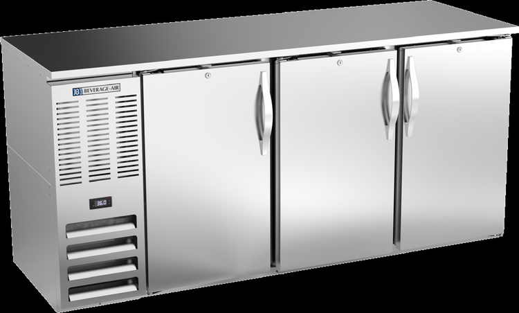 Product image #3 for Beverage-Air Three-Section Shallow Depth Back Bar Refrigerator with Solid Doors, 72 Inch, 19.6 Cu. Ft.