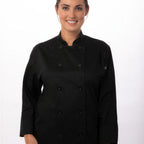 Thumbnail image #1 for Chef Works Le Mans BCW004-BLK-XL Women's Double-Breasted Long-Sleeve Chef Coat, Black, XL