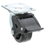 Thumbnail image #1 for AllPoints Foodservice Parts & Supplies Mavrik 1031058 Plate Caster with Brake, 2 in Polyurethane Wheel, 4 x 4 1/2 in Top Plate