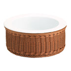 Thumbnail image #1 for G.E.T. Frilich Picknick 3254050 . . Cold Food Display Set, 12-1/5" Round, White China Plate, Cooling Pack, Insulated Basin, Tan Plastic Wicker Basket