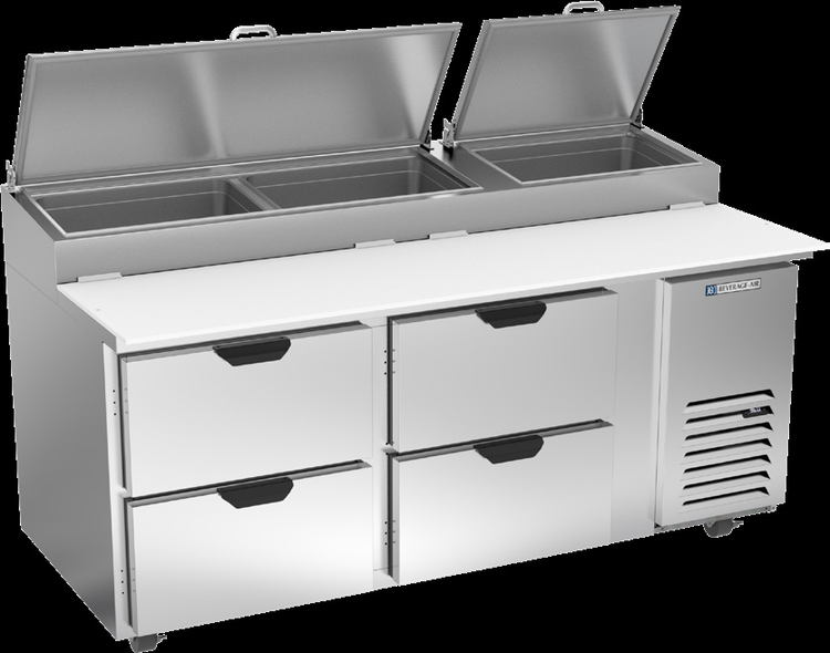 Product image #5 for Beverage-Air DPD72HC-4 Two-Section Refrigerated Deli/Pizza Prep Table with Four Drawers, 72-Inch Top, and 19-Inch Cutting Board