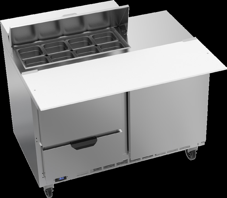 Product image #6 for Beverage-Air 48-Inch Two-Section Sandwich Prep Table Refrigerated Counter with 1 Door, 2 Drawers, and 8-Pan Top