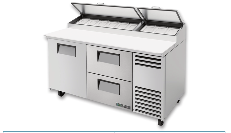 Product image #9 for True 67 3/8-Inch 2-Section Pizza Prep Table with 1 Door, 2 Drawers and Alternate Top