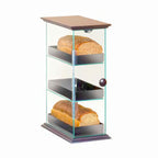 Thumbnail image #1 for Cal-Mil Westport 1204-52 3-Tier Clear Acrylic Bread Display Case with Wood Accents and Polycarbonate Drawers, 8"W x 13"D x 21"H
