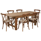 Thumbnail image #1 for Flash Furniture Hercules XA-FARM-9-GG 84" Rectangular Folding Farm Table Set with 6 Stacking Cross-Back Chairs