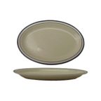 Thumbnail image #1 for International Tableware Danube DA-14 Ceramic Oval Platter, 13-1/4" x 10-3/8", Narrow Rim, American White with Blue Speckle 1 Dozen