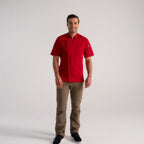 Thumbnail image #1 for Chef Works BCSZ009-RED-S Red Poly/Cotton Short-Sleeve Chef Coat, Small
