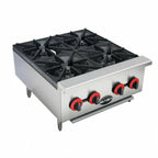 Thumbnail image #1 for SABA HP-4 24" Countertop Gas Hot Plate, 4 Burners, Cast-Iron Grates, Stainless Steel Front & Sides, Adjustable Legs