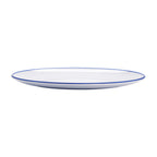 Thumbnail image #1 for G.E.T. Settlement Bistro OP-1291-W/CB Oval Melamine Dinner Plate, White with Cobalt Blue Trim, 12-1/4 x 9 inches 1 Dozen