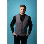Thumbnail image #2 for Chef Works Bridge VNN02-LTG-4XL Men's V-Neck Vest, Half-Lined, Button Front, Light Gray, 65/35 Poly/Cotton, 4XL