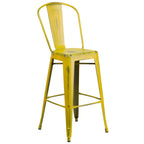 Thumbnail image #1 for Flash Furniture ET-3534-30-YL-GG Outdoor Metal Bar Stool, Armless, Curved Slat Back, Drain-Hole Seat, Yellow