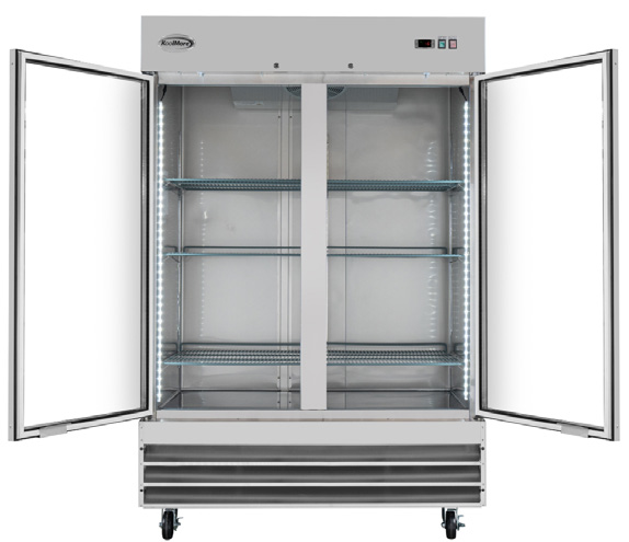 Product image #7 for KoolMore 54-Inch Two-Section Glass Door Reach-In Refrigerator, 47 Cu. Ft., Bottom-Mount Self-Contained, Stainless Steel