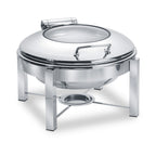 Thumbnail image #1 for Eastern Tabletop Pillard 3948G/S 6-Qt Round Stainless Steel Induction Chafing Dish with Hinged Glass Dome Lid