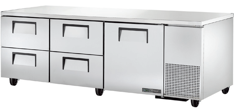 Product image #5 for True 93-1/4-Inch Stainless Steel Deep Undercounter Refrigerator with 1 Door and 4 Drawers, Side-Mounted Self-Contained Refrigeration
