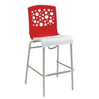 Thumbnail image #1 for Grosfillex Tempo UT836414 Stacking Barstool, Red Resin Back with Circle Cutout, White Resin Seat, Tubular Steel Base Case of 6