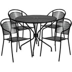 Thumbnail image #1 for Flash Furniture CO-35RD-03CHR4-BK-GG Patio Table Set with Round Steel Table and 4 Stacking Arm Chairs, Black