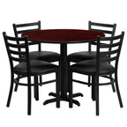 Thumbnail image #1 for Flash Furniture HDBF1030-GG Round Table and Chair Set, 36-Inch Mahogany Laminate Table, 4 Black Vinyl Ladder-Back Chairs