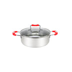 Thumbnail image #1 for Kadra Kitchenware Millvado MUS-24-3/R Stainless Steel Casserole with Glass Lid, 3.5 qt, 9.3-inch, Red, Silicone Handles Case of 6