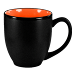 Thumbnail image #1 for International Tableware Hilo 81376-2956/05MF-05C 15 oz Ceramic Bistro Cup with Handle, Black Matte Exterior, Orange Interior 1 Dozen