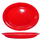 Thumbnail image #1 for International Tableware Cancun CAN-14-CR Ceramic Oval Platter, 13-1/4 x 10-3/8, Narrow Rim, Rolled Edge, Crimson Red 1 Dozen