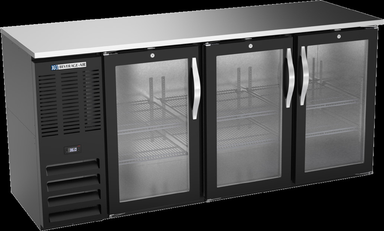 Product image #3 for Beverage Air Three-Section Back Bar Cooler with 3 Glass Doors and Stainless Steel Top
