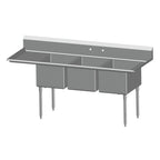 Thumbnail image #1 for SPG International Universal Stainless 3N1620-LD24 3-Compartment Stainless Steel Sink, 20" x 16" Compartments, 24" Left Drainboard