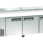 Thumbnail image #1 for MVP Group LLC Kool-It Infinity KIN91PP-HC Three-Section Stainless Steel Refrigerated Pizza Prep Table, 3 Doors, Side-Mounted Self-Contained