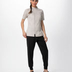 Thumbnail image #1 for Chef Works CBZ03W-NAT-2XL Women's Chef Coat, Short Raglan Sleeves, Offset Zip Front, Snap Collar, Natural, 2XL