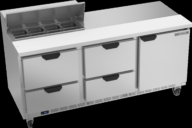 Product image #6 for Beverage-Air 72-Inch Three-Section Sandwich Top Refrigerated Counter with 8-Pan Top, 4 Drawers, and 1 Door