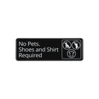 Thumbnail image #1 for CAC China SCE3-NP13 Compliance Sign, English, 9" x 3", No Pets, Shoes & Shirt Required, Self-Adhesive Plastic Case of 144